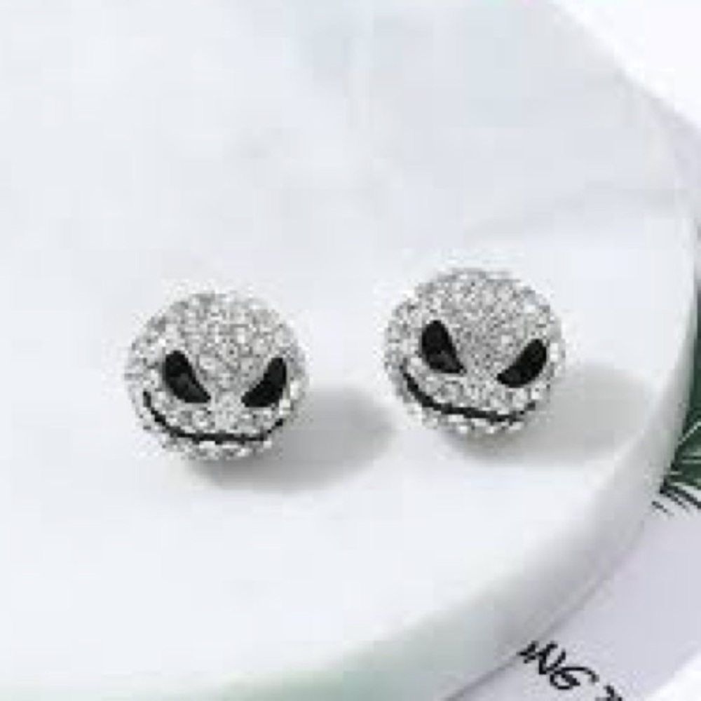 Jack Skellington Silver and Black Skull Stud Earrings Nightmare Before Christmas